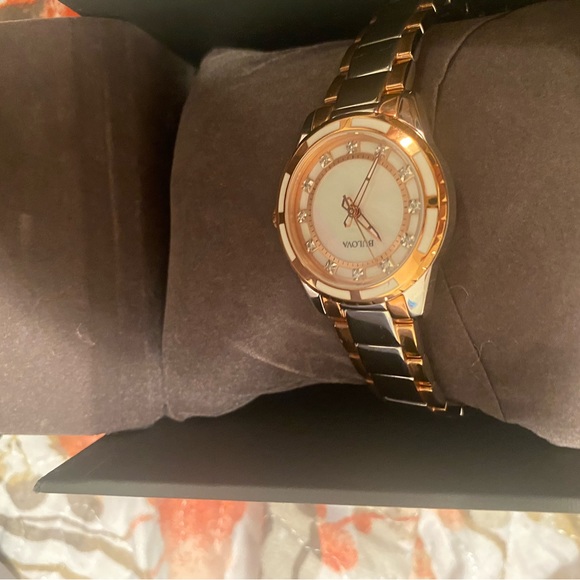 Ladies' Bulova Two-Tone Diamond Accent Watch with Mother-of-Pearl Dial - Picture 8 of 8